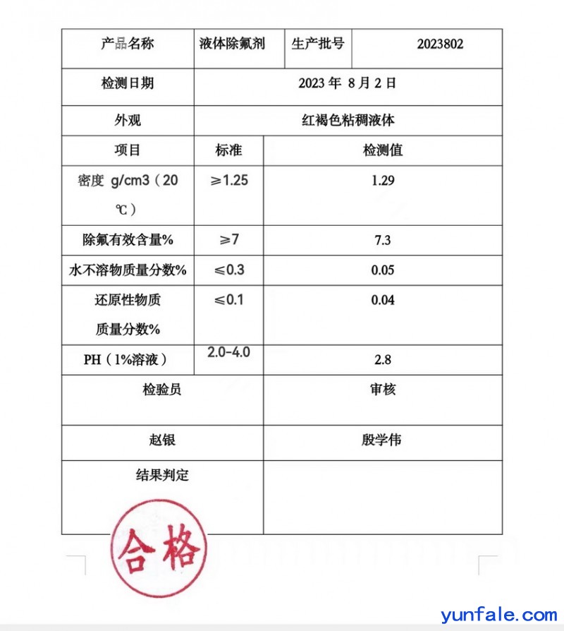 除氟剂化验报告96